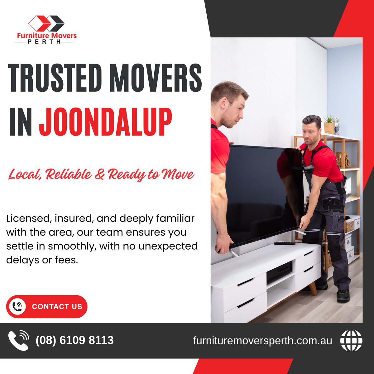 furnituremovewa's tweet image. Trusted Movers in Joondalup!

Looking for a local #movingteam that’s reliable, insured, &amp;amp; knows the area inside out? At #FurnitureMoversPerth, we make #movingstressfree &amp;amp; affordable

🌐Visit: furnituremoversperth.com.au
📞Call us now: (08) 6109 8113

#TrustedMovers #localremovalists