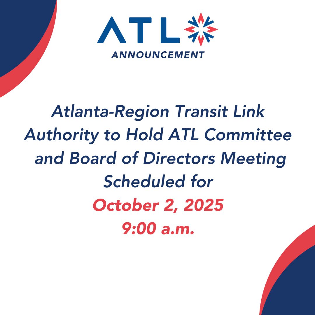 ATLTransitLink's tweet image. The ATL will hold committee meetings and a board of directors meeting October 2nd, 2025, starting at 9:00 AM. Find out more at: ow.ly/ziz450WVI4q
#TheATL #ATLTransit