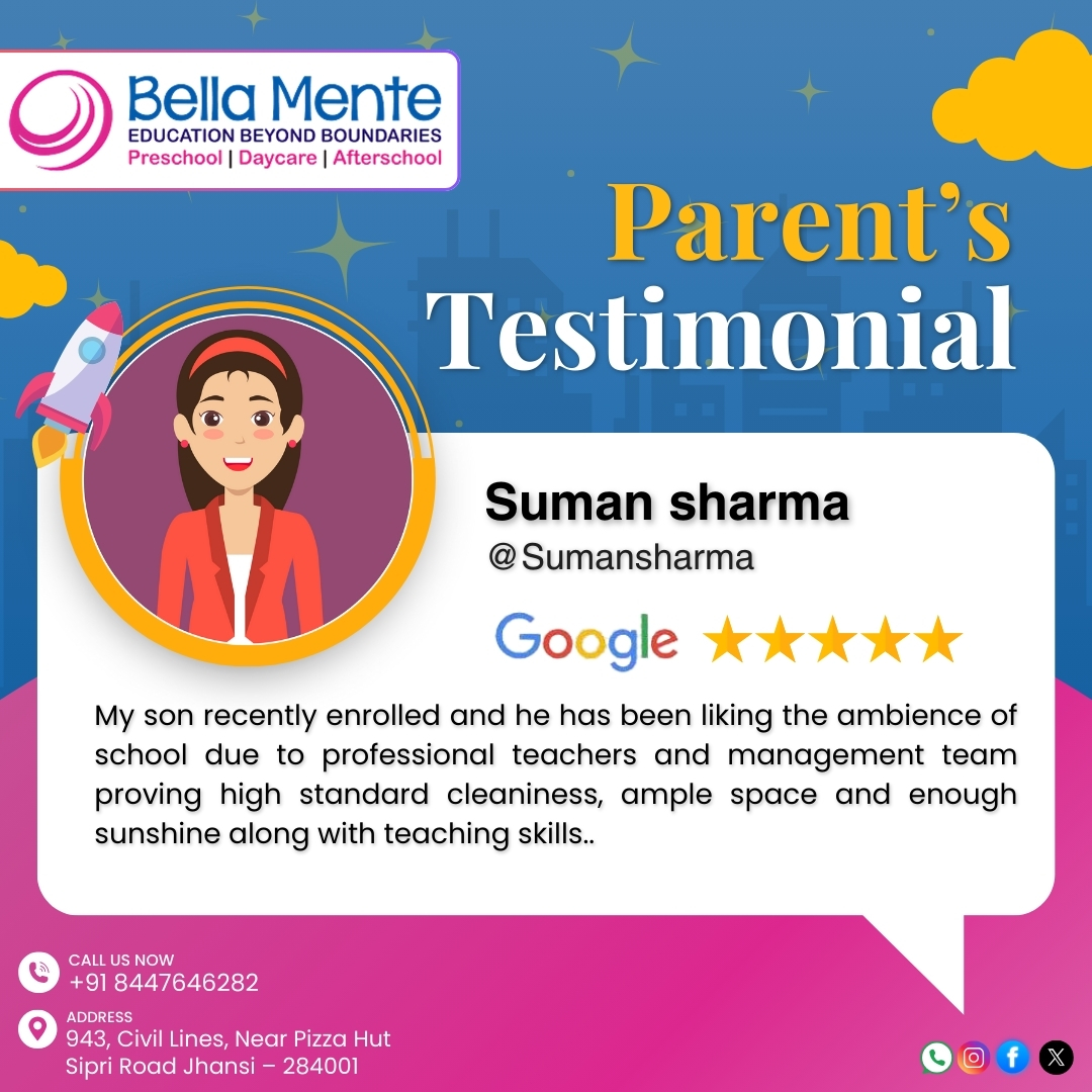 bella_mente_jh's tweet image. 𝐏𝐚𝐫𝐞𝐧𝐭’𝐬 𝐓𝐞𝐬𝐭𝐢𝐦𝐨𝐧𝐢𝐚𝐥
👩‍👦The trust of our parents is our biggest reward. Thank you for choosing Bella Mente Preschool Jhansi for your child’s bright future.
#ParentsChoice #HappyParents #BellaMentePreschool #JhansiKids #EarlyLearning #ParentTestimonial
