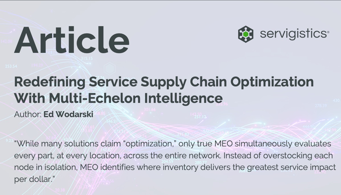 There is only one solution on the planet that delivers true Multi-Echelon Inventory Optimization - Servigistics. Servigistics delivers proven, network-wide optimization again and again with real results. ptc.co/RCFK50WVI3E