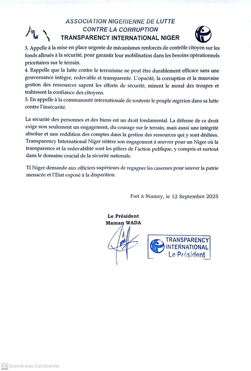 ighazer's tweet photo. #Niger 📜 Communiqué de Presse de #Transparency_International Niger par rapport à l'attaque contre la ville de Tillaberi
@anlctiniger https://t.co/FlyOSIA2Oo
