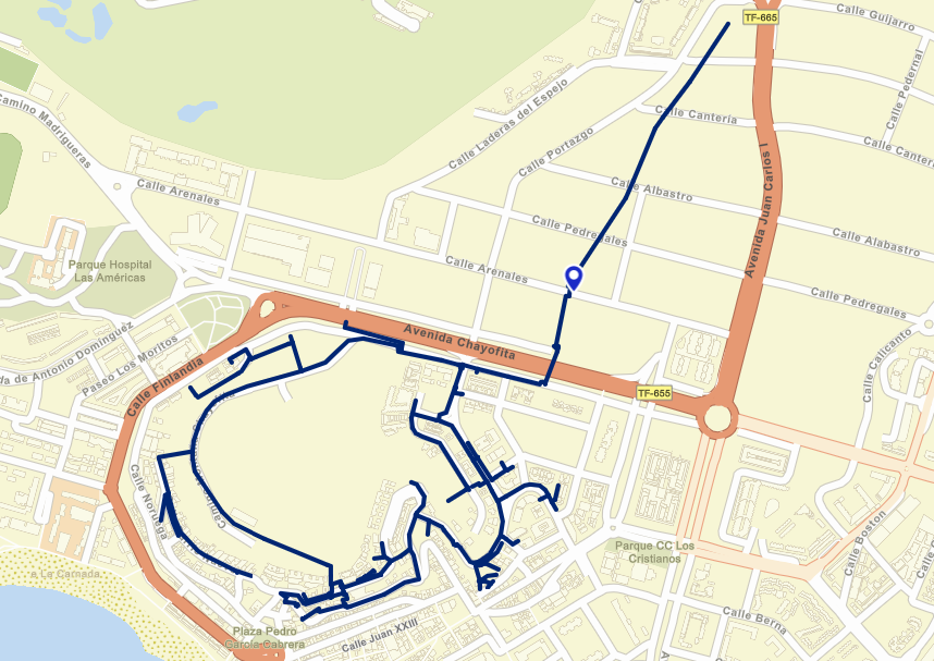 🔴 🔵 Debido a las obras de mejora en la Red General en #Arona, el próximo lunes 15 realizaremos un corte de suministro de 9:00 a  12:00 h. en la zona de #LosCristianos.
canaragua.es/mapa-de-obras-…
Rogamos disculpen las molestias. 
Zona afectada 👇