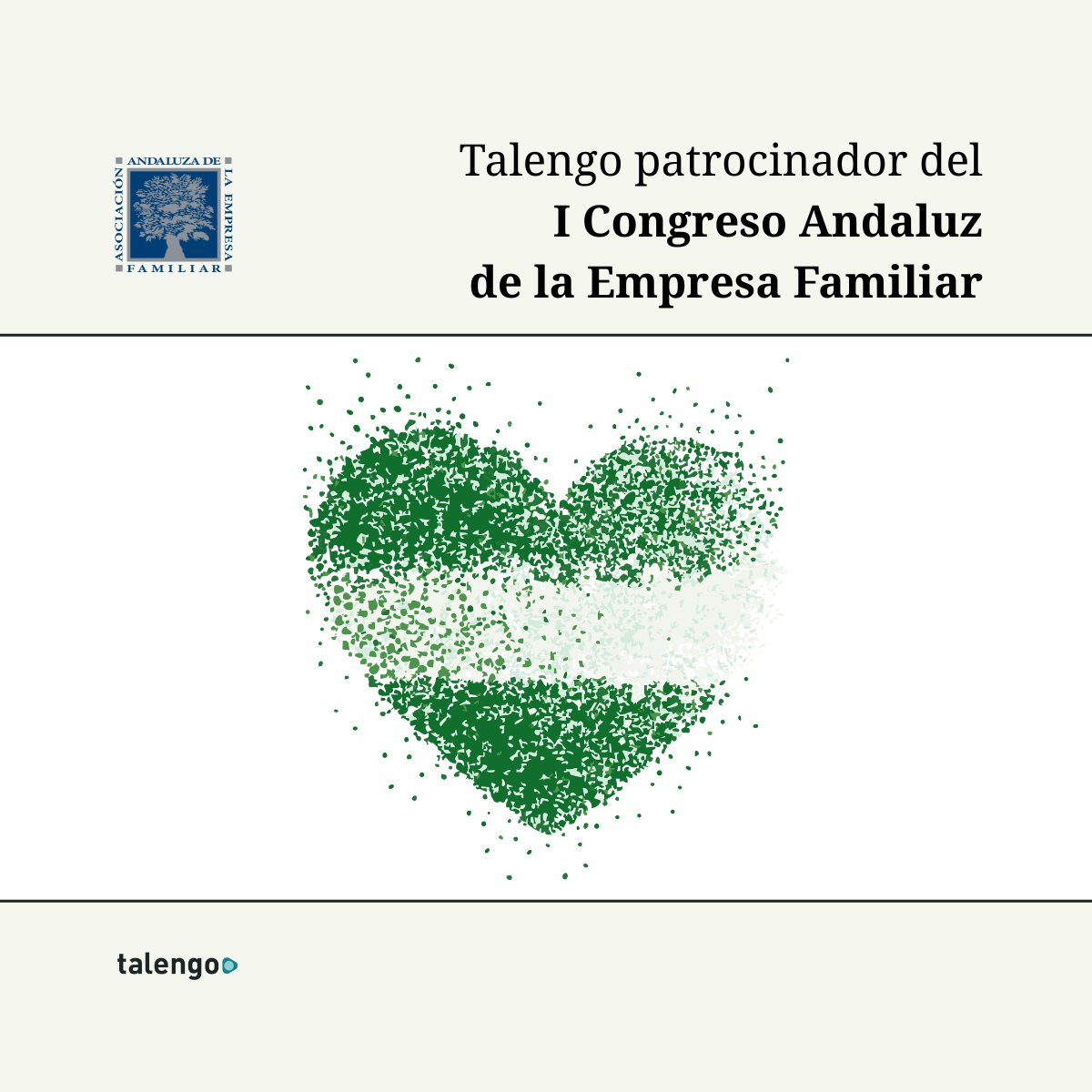 Talengo con la <a href="/AEFAndalucia/">Asociación Andaluza de la Empresa Familiar (AAEF)</a> 

Nos enorgullece patrocinar el I Congreso Andaluz de la Empresa Familiar, que se celebra mañana, 18 de septiembre.

Un encuentro que reúne a #líderes empresariales para abordar diversos temas clave para la #empresafamiliar andaluza.