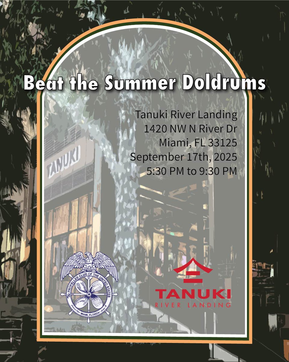 PCPortMiami's tweet photo. Beat the Summer Doldrums is back!
Join us for the Second Annual Beat the Summer Doldrums Networking Event (2025) at our brand-new location on the Miami River.

Don’t miss this evening of food, drinks, and networking by the water. 

Sign up here: https://t.co/dKZWlFGZYZ https://t.co/DnMaOu4FSc