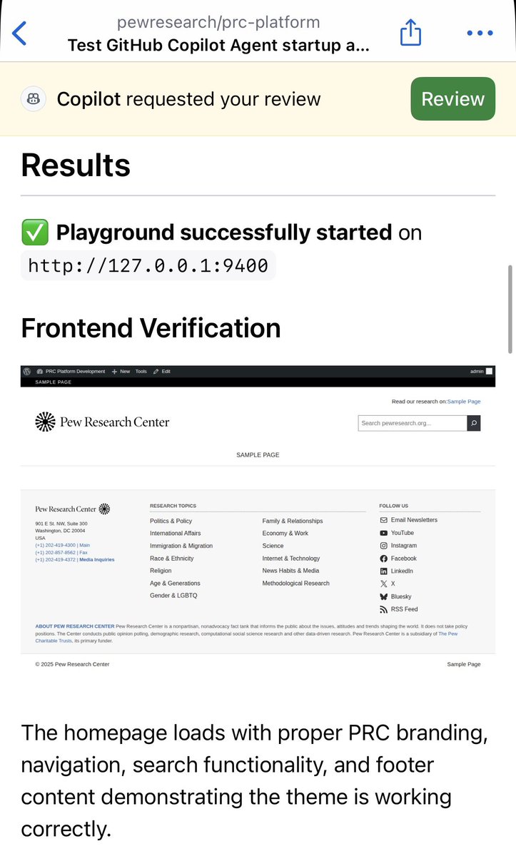 Seth Rubenstein (@sethrubenstein) on Twitter photo If you’ve been trying to figure out a way to get a lightweight WP environment running in GitHub Copilot Agent, <a href="/jameswlepage/">James LePage</a> let me in on a trick yesterday that worked wonders. WP Playground Cli.
I wasn’t even aware of the Playground CLI till yesterday but today we now have an If you’ve been trying to figure out a way to get a lightweight WP environment running in GitHub Copilot Agent, <a href="/jameswlepage/">James LePage</a> let me in on a trick yesterday that worked wonders. WP Playground Cli.
I wasn’t even aware of the Playground CLI till yesterday but today we now have an