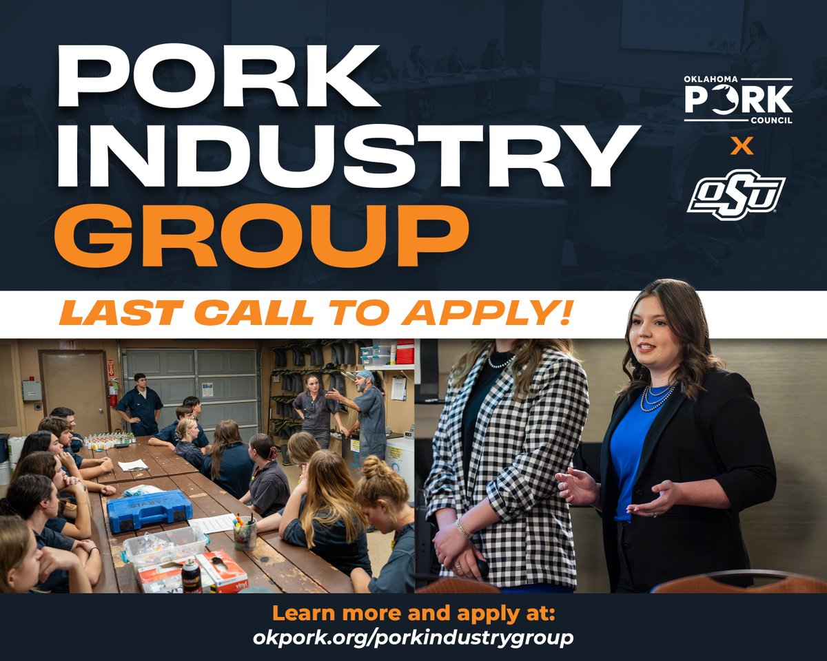 Applications for the Oklahoma Pork Council's Pork Industry Group are due TONIGHT, September 12, at 11:59 p.m. Ferguson College of Agriculture students, if you have a passion for agriculture and want to grow your network, this is your time.

Apply at okpork.org/porkindustrygr….