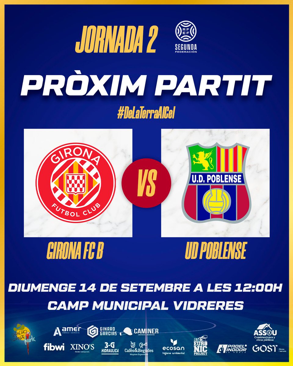 No queda res per la primera sortida! ✈️

🗓️ Diumenge 14 a les 12:00h
🏟️ Municipal de Vidreres
🆚 <a href="/GFCAcademia/">Girona FC Acadèmia</a> 
🏆 J2 | Segona RFEF

#DeLaTerraAlCel #GironaBPoblense