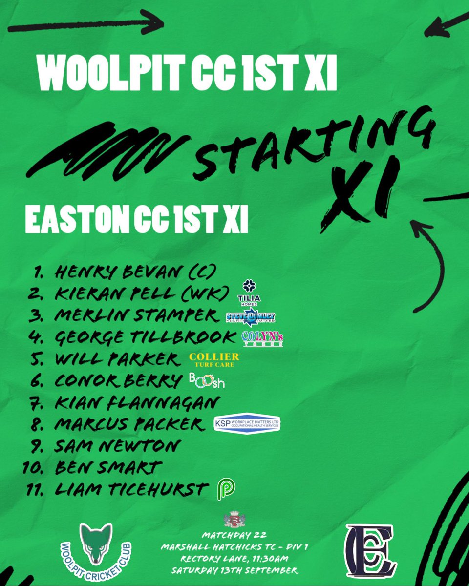 WoolpitCC's tweet photo. ๐ฆ๐๐ง๐จ๐ฅ๐๐๐ฌ ๐ง๐๐๐ ๐ฆ! ๐๐ผ
Here are your teams for the last two games of the 2025 Saturday campaign! Go well everyone.
1st XI ๐ก vs Easton CC
2nd XI ๐ซ vs @CopdockOlCC
Letโs finish strongโฆ. ๐บ๐
#WoolpitCC #OneClub https://t.co/Xxty4o8Dvc