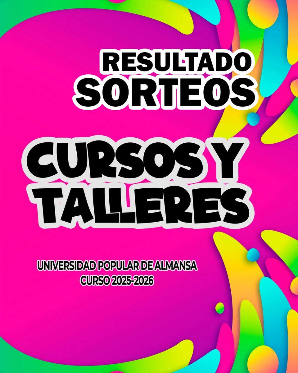 guiadealmansa's tweet photo. El resultado de los sorteos de Cursos y Talleres de la Universidad Popular de Almansa ya está publicado.
Accede desde la guía interactiva, que trae todo sobre la ciudad hasta tu dispositivo.
https://t.co/0B5zdbq6vx
@AlmansaCiudad
#Almansa https://t.co/dvzOUqcuXZ