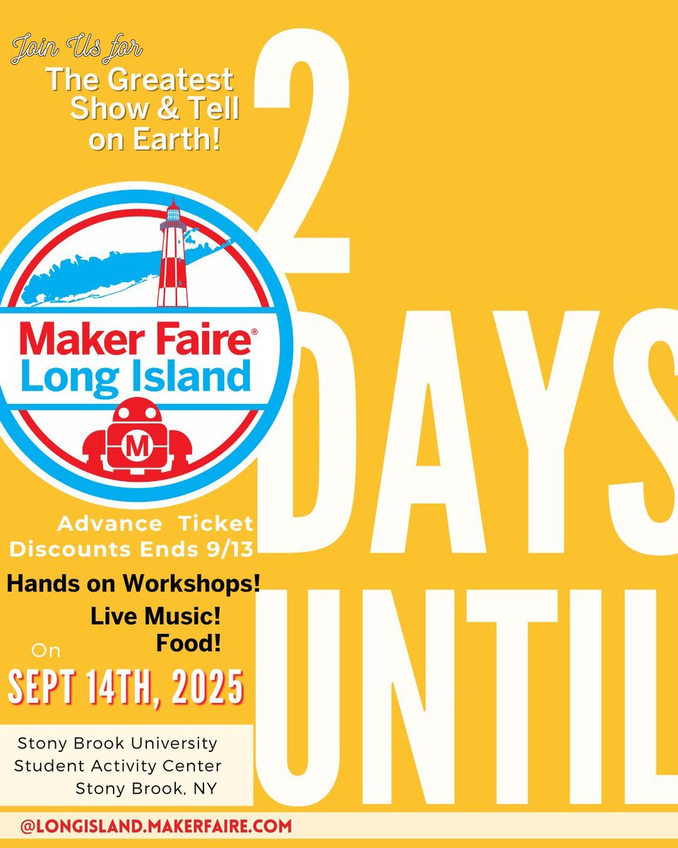 ⏰ Just 2 days left!

👩🔬 Student innovations
🎨 Arts &amp; crafts
🧩 DIY engineering
🏫 Community makers

🎟 Get tickets now → buff.ly/GAyoeHU