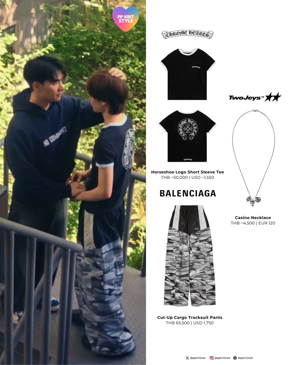 ppkritstyle's tweet photo. @PPKrit_Ent @ppkritt พีพี 👔🩳🧢🧦 〰️ #PPKrit_Whatsgoingon #Whatsgoingon_MV
#ChromeHearts Horseshoe Logo Short Sleeve Tee
#Balenciaga Cut-Up Cargo Tracksuit Pants
#TwoJeys Casino Necklace
#ppkritt #ppkritstyle
#พีพีกฤษฏ์ #พีพีใส่แบรนด์อะไร https://t.co/2lAsaMf6Jf