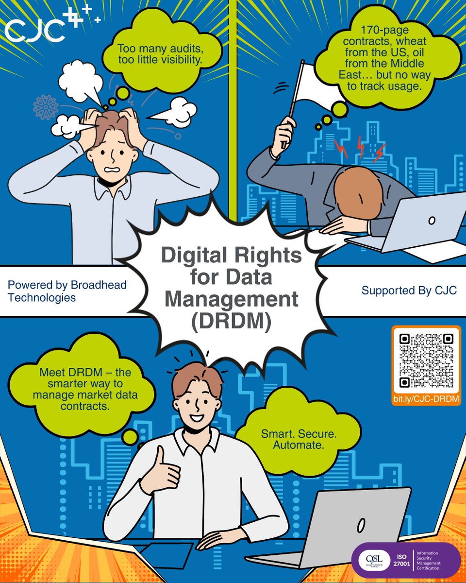 CJC_MarketData's tweet image. 💫#DigitalContracts 101: #DRDM gives #MarketData managers real-time clarity, control, and compliance with content-aware #metadata.

Read more: bit.ly/CJC-DRDM
#CJC #FinTech #DLT #blockchain #smartContracts