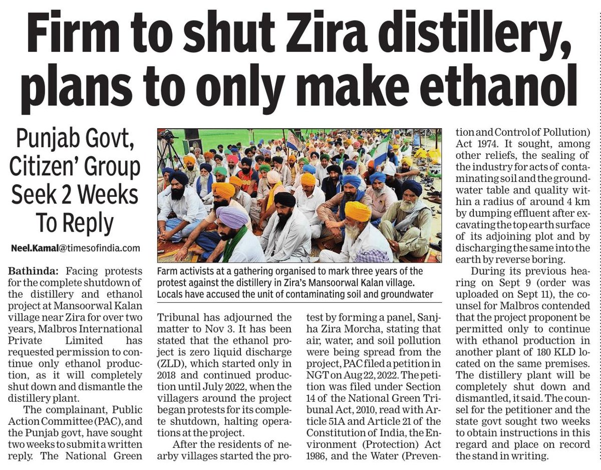 ZiraMorcha's tweet photo. Zira distillery ready to permanently shut &amp; dismantle it, the firm@want ethanol project permitted to function, state and complainant to file reply in two weeks https://t.co/Rj6xFon1dm