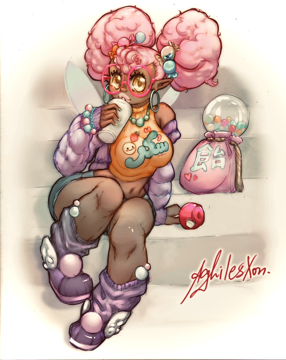 Aghilesxon's tweet image. “ the 1 $ candy shop fairy” was born , her hair is out cotton candy , her skin is of milk chocolate her name is sugar in all languages 🍬🍫🍭🍩 #sketchvsfinal #sketch #fairy #ocd #candy
