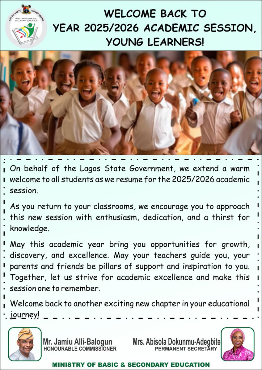 YEAR 2025/2026 ACADEMIC SESSION WELCOME BACK MESSAGE