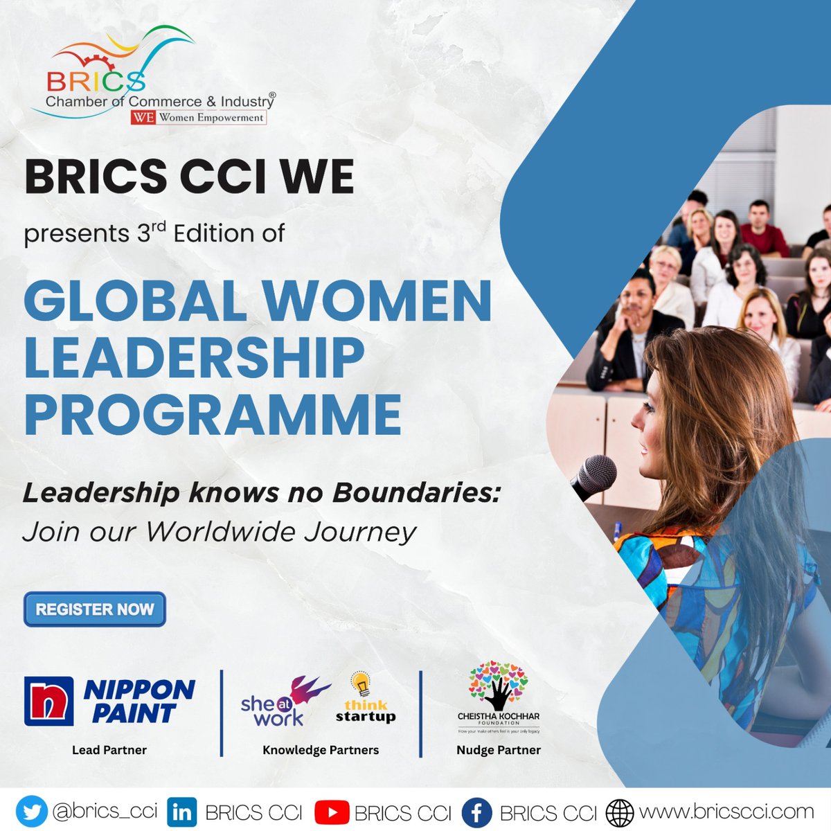BRICS CCI WE launches the 3rd #GlobalWomenLeadership Programme! Empowering women leaders with skills, mentorship &amp; global exposure. Apply by Sept 20 👉 shorturl.at/YTkUJ
#GWLP2025