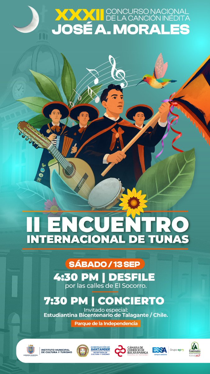 🎶🌙 ¡Vive el Festival de Tunas en Socorro! 🌙🎶

Este sábado, el municipio del Socorro, Santander, se llena de música, tradición y alegría con la presentación de las mejores tunas de la región. 🎸🥁✨