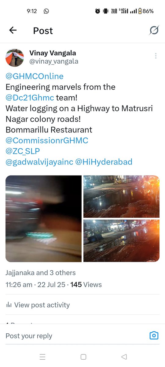 vinay_vangala's tweet photo. Tomorrow's #PotholeAsana location to wake up our
@ZC_SLP @Dc21Ghmc & team, thanks for sleeping on it!
They are least bothered!
@GHMCOnline @CommissionrGHMC Keep your templates safe!
#Hyderabad
#HyderabadRains
@HiHyderabad @YTKDIndia
https://t.co/xUhkYqcvS0 https://t.co/webTESTP3D
