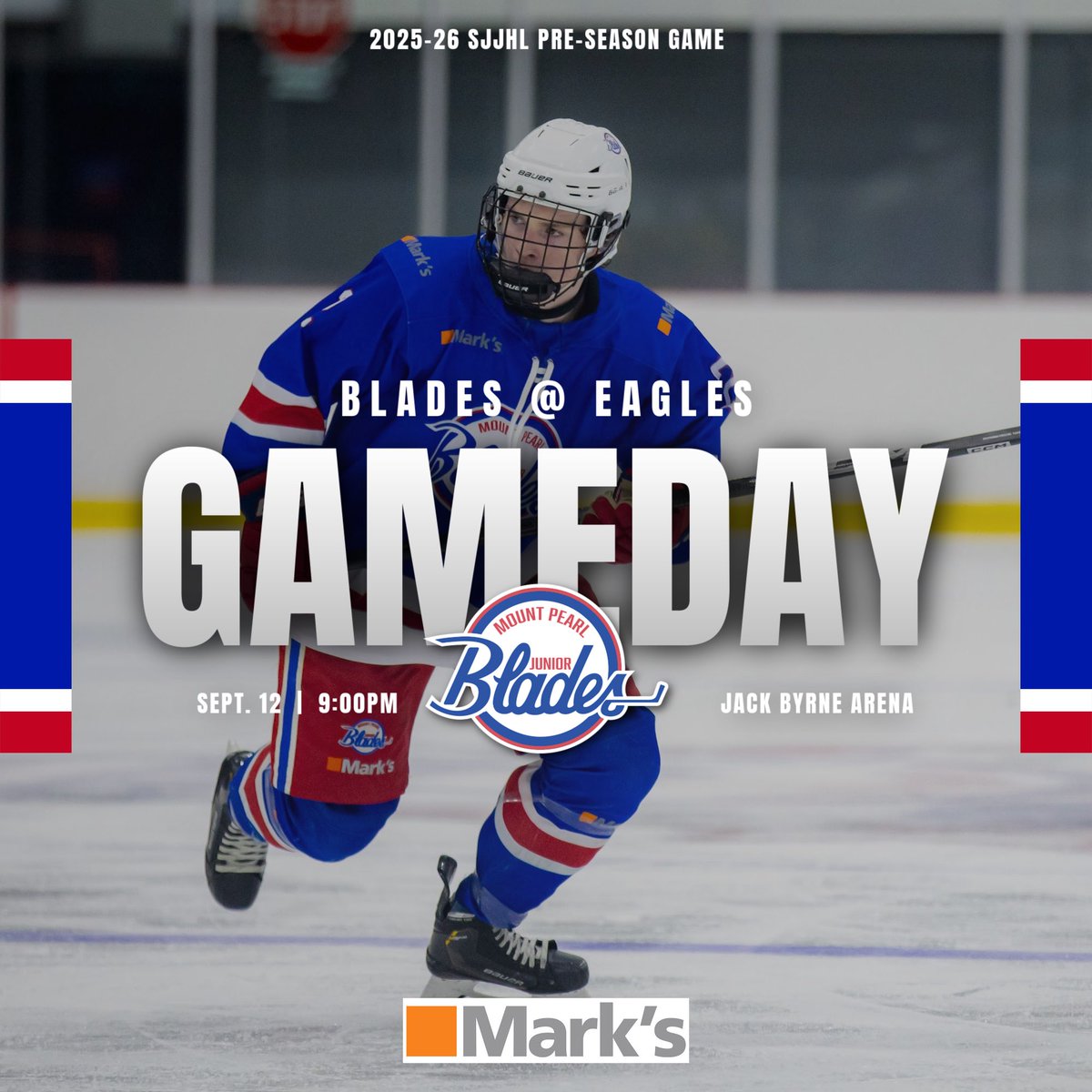We’ve been waiting six long months to say this… IT’S BLADES GAMEDAY!

We’re heading to Torbay to take on the NL Kubota Junior Eagles at 9:00PM tonight at Jack Byrne Arena.

Come out, check out, and cheer on your 2025-26 Junior Blades!