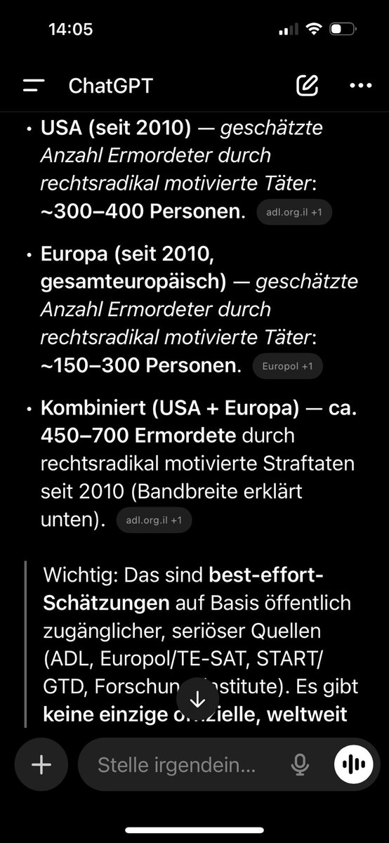 Ich habe mal kurz ChatGPT bemüht. 

Von 2010 bis heute steht es ca. 

700 zu 0 

beim Vergleich zwischen rechtsextremer und linksextremer Morde in den USA plus Europa...