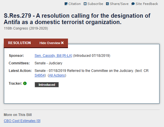In 2019, a bill was introduced to the Senate to designate Antifa as a domestic terror organization.

It's time to pass it.