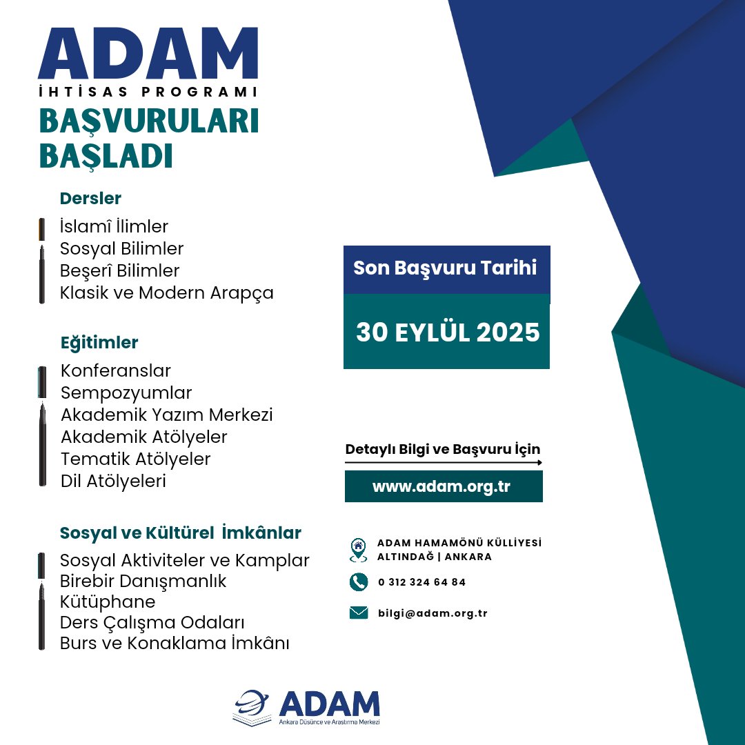 ADAM İhtisas Programı 

Son Başvuru Tarihi

📅30 Eylül 2025

Detaylı Bilgi ve Başvuru İçin👇
adam.org.tr