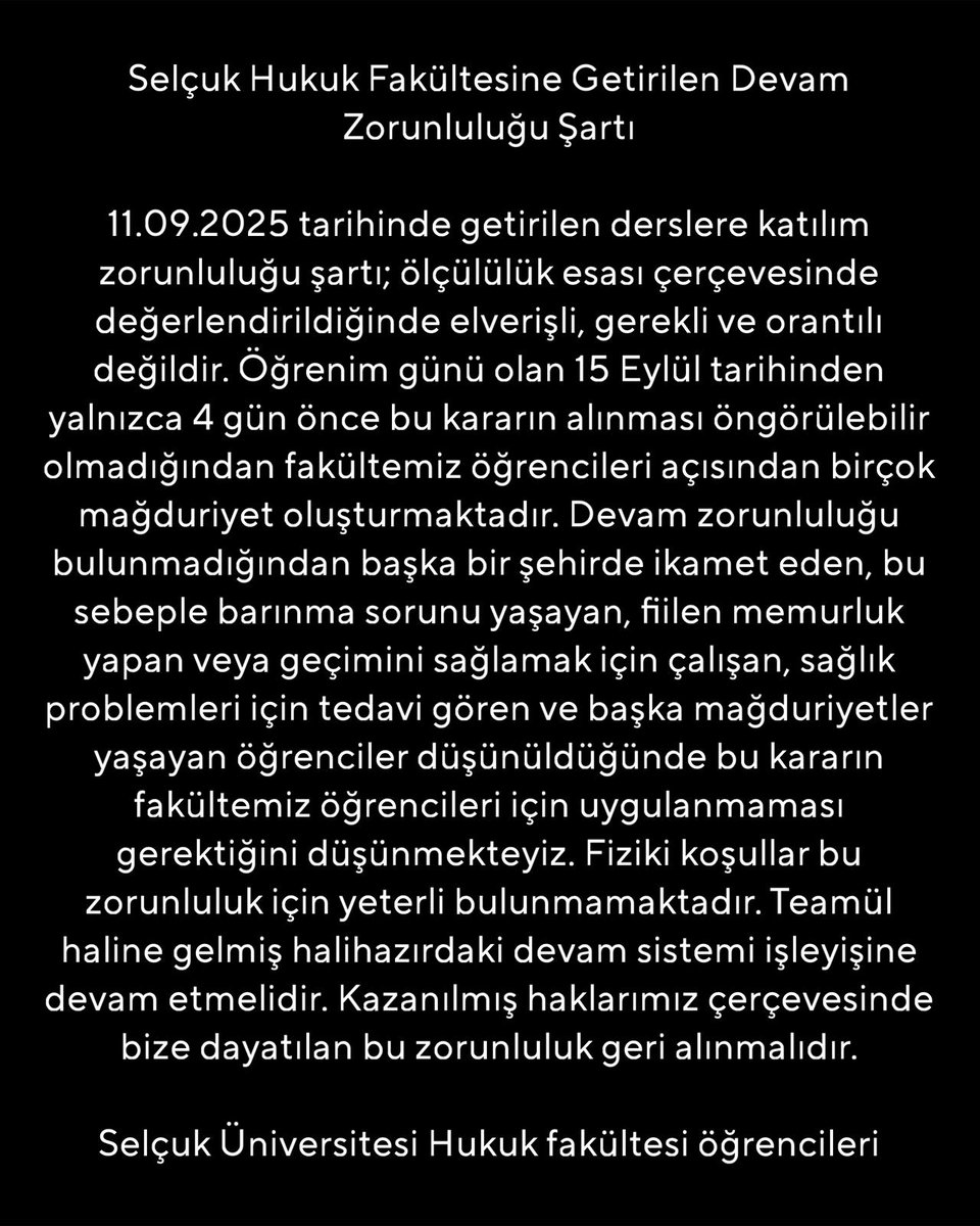 📅 Karar, eğitim-öğretim döneminin başlamasından yalnızca 4 gün önce alınmış olup, öngörülebilirlikten uzaktır. Bu durum, öğrenciler açısından ciddi mağduriyetler doğurmaktadır.

#sühfyoklamaylamağdur 
#sühfyoklamayıkaldır