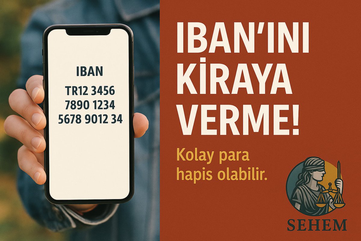 🚫 IBAN’ını kiraya vermek kolay para değil, suçtur!
💸 Gelen her paradan sorumlusun.
❌ “Bilmiyordum” kurtarmaz.
⚖️ Dolandırıcılıktan hapis cezası alabilirsin.

#iban #dolandırıcılık #hukuk