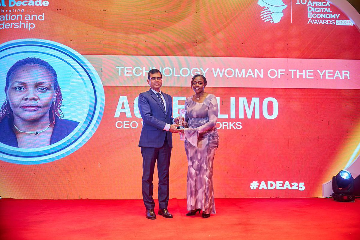 AgnesLimo_'s tweet photo. Honored to be named Technology Woman of the Year at the 10th Africa Digital Economy Awards! 🌍✨ Grateful to my team, mentors &amp; supporters—this win is for all women pushing boundaries in tech. 💡💪

@vilcomnetworks 
#ADEA2025 #WomenInTech
#vilcomNetworks https://t.co/f7S0FIrsJj