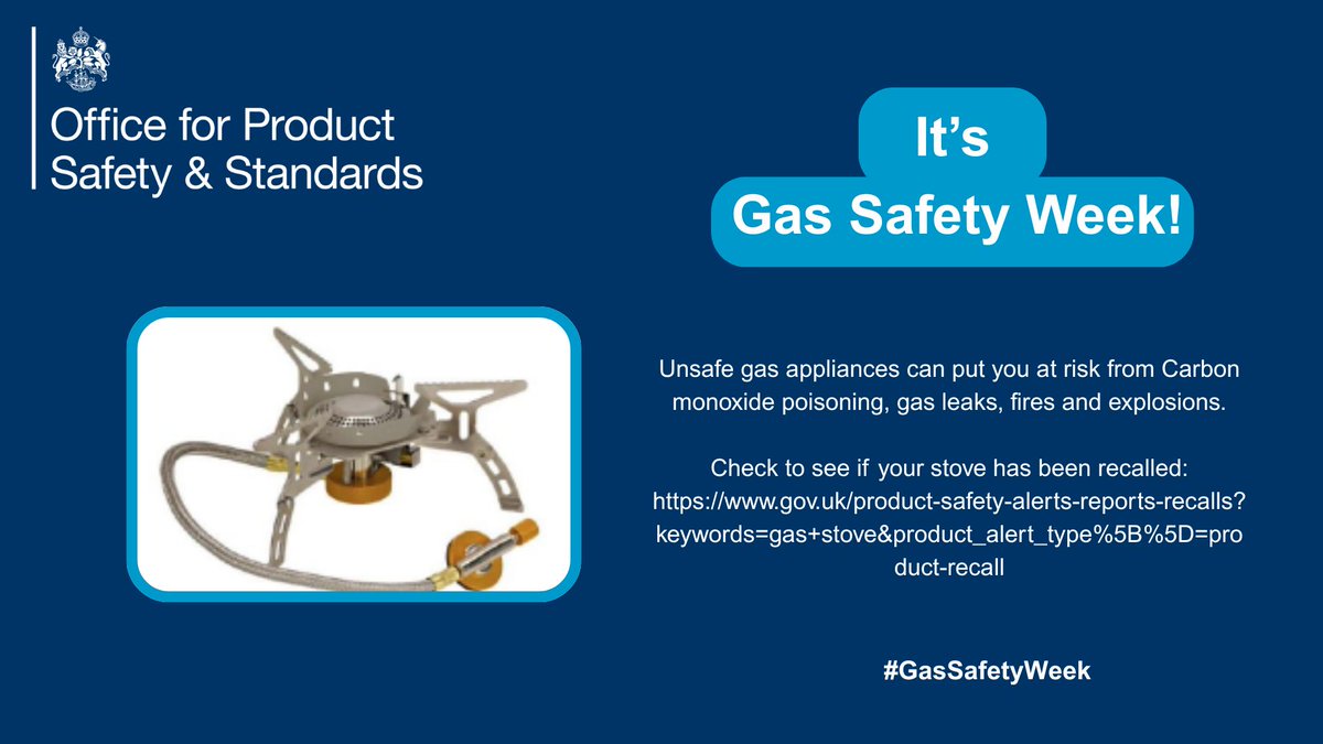 Unsafe gas appliances can put you at risk from Carbon monoxide poisoning, gas leaks, fires and explosions.
 
Check to see if your stove has been recalled: gov.uk/product-safety…

#gassafetyweek