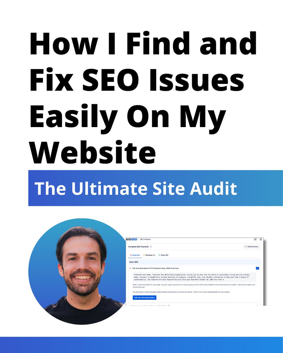 ConnorGillivan's tweet image. My SEO Audit Strategy (6-step SOP): 

I’ve been testing SEO audit tools for 10+ years. 

All in One SEO’s Site Audit feature makes it a “piece of cake”.

Here’s the SOP: