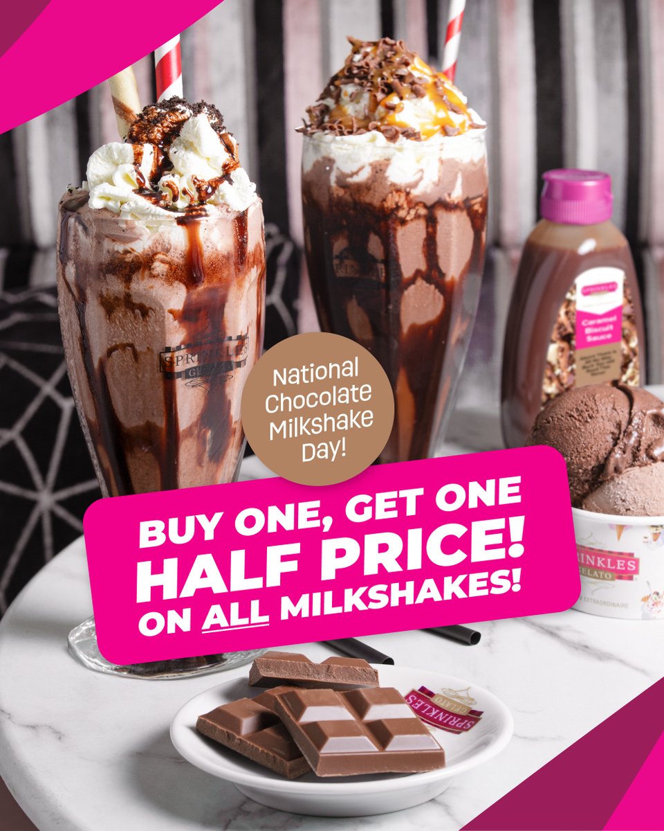 Happy National Chocolate Milkshake Day! 🤩🍫 Treat yourself to our incredible Chocolate Gelato Milkshake, made with rich gelato, add your extra cream and delicious toppings. And because it’s a day for sharing, enjoy our 'Buy One Get One Half Price' offer available all this month!