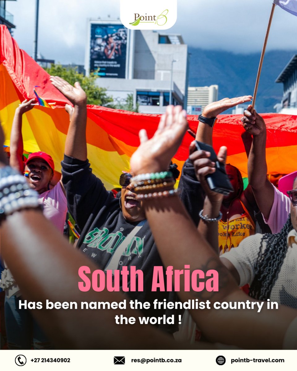 Pointbguest's tweet photo. 🌍 South Africa has been named the friendliest country in the world! 
📞 Contact Us: +27 214340902
✉️ Email: res@pointb.co.za
🌐 Visit: https://t.co/870mg94GAI
#SouthAfrica  #TravelWithPointB #VisitSouthAfrica #TravelGoals #ExploreSA #Wanderlust #TravelInspiration #TravelMore https://t.co/ThbJ7aTdgl