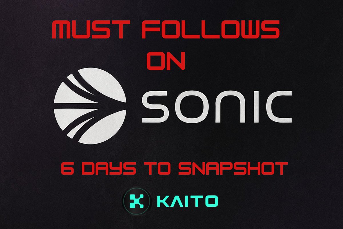 FF time.

We’re 6 days from the Sept 18 <a href="/KaitoAI/">Kaito AI 🌊</a> X <a href="/SonicLabs/">Sonic</a> snapshot. Kaito has been great in bringing people in, but the real alpha has been dropping long before this campaign, and it’ll keep flowing long after.

Here are the accounts you follow if you’re serious about $S. 🧵
