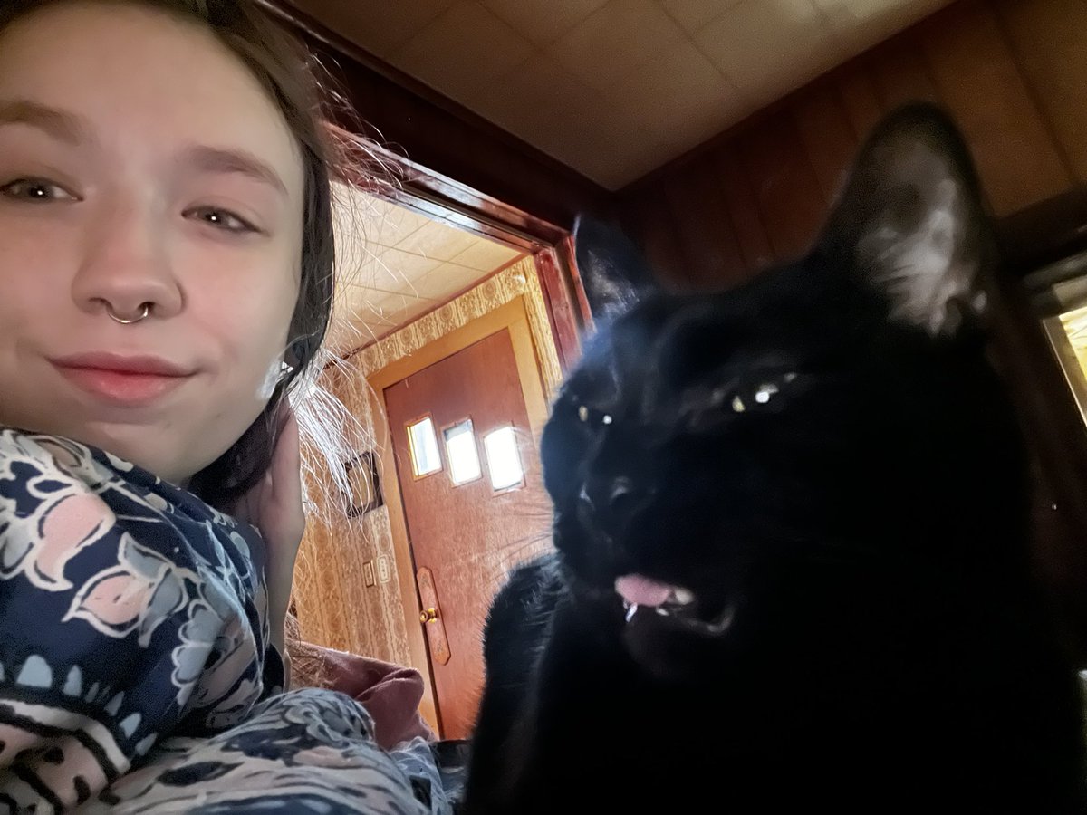 tried to take a cute picture bc I woke up getting cuddles but his face lmfao 🤣😭