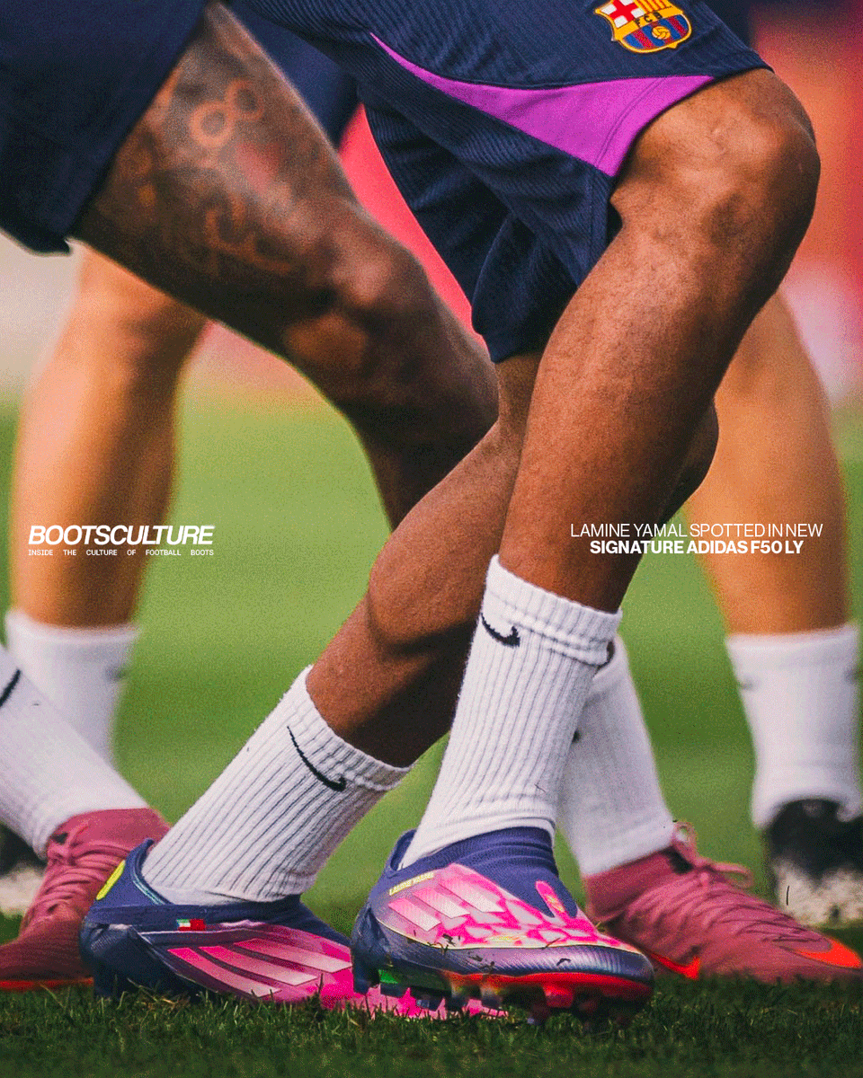 bootsculture's tweet photo. Spotted. @lamineyamal stepping out on the training ground rocking his brand-new signature adidas F50s. The second LY signature edition presented this morning, with his new branding image, now it’s officially on-pitch. 

 #bootspotting #lamineyamal #yamal #adidasF50 #F50 https://t.co/UlPwVNfY2f