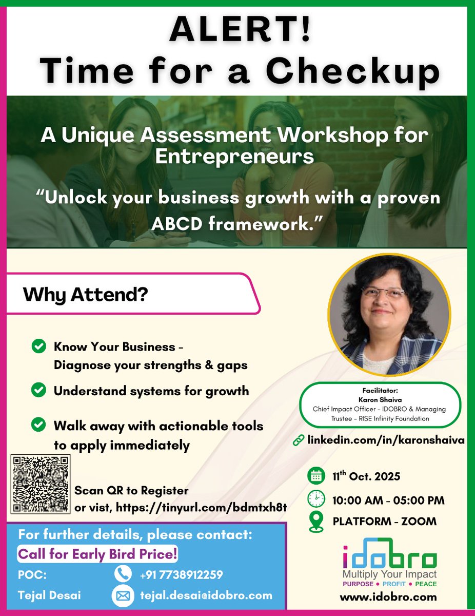 Join our 1-day virtual workshop for entrepreneurs and use our proven ABCD framework to pinpoint your exact bottlenecks and opportunities.

🗓️:11th Oct 2025
⏰:10 AM - 5 PM IST
Register Now:  tinyurl.com/uudkdb89

#Founder #Startup #Business #Growth #Scaling #Workshop
