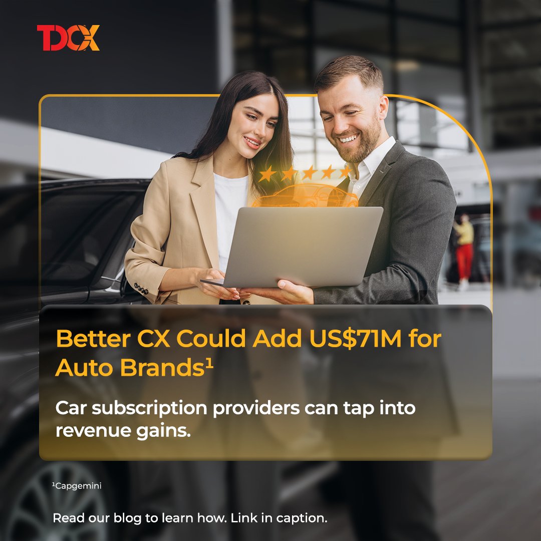 In his latest blog, Daniel Mereuta, VP at TDCX Romania, shares how seamless CX keeps Europe’s car subscription services ahead.

Read the full article here 👉 bit.ly/4nbrsJm

#CX #AI #Outsourcing #AutomotiveAndMobility #EnableTheFuture