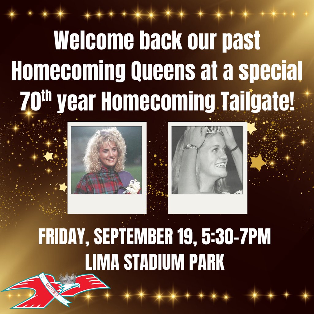 👑✨ 70 Years of Queens
From tiaras to crowns… Thunderbird tradition shines bright! 💙🤍

📅 Sept. 19 | 5:30–7 PM
📍 Lima Stadium Park
🎉 Celebrate at the Homecoming Tailgate!