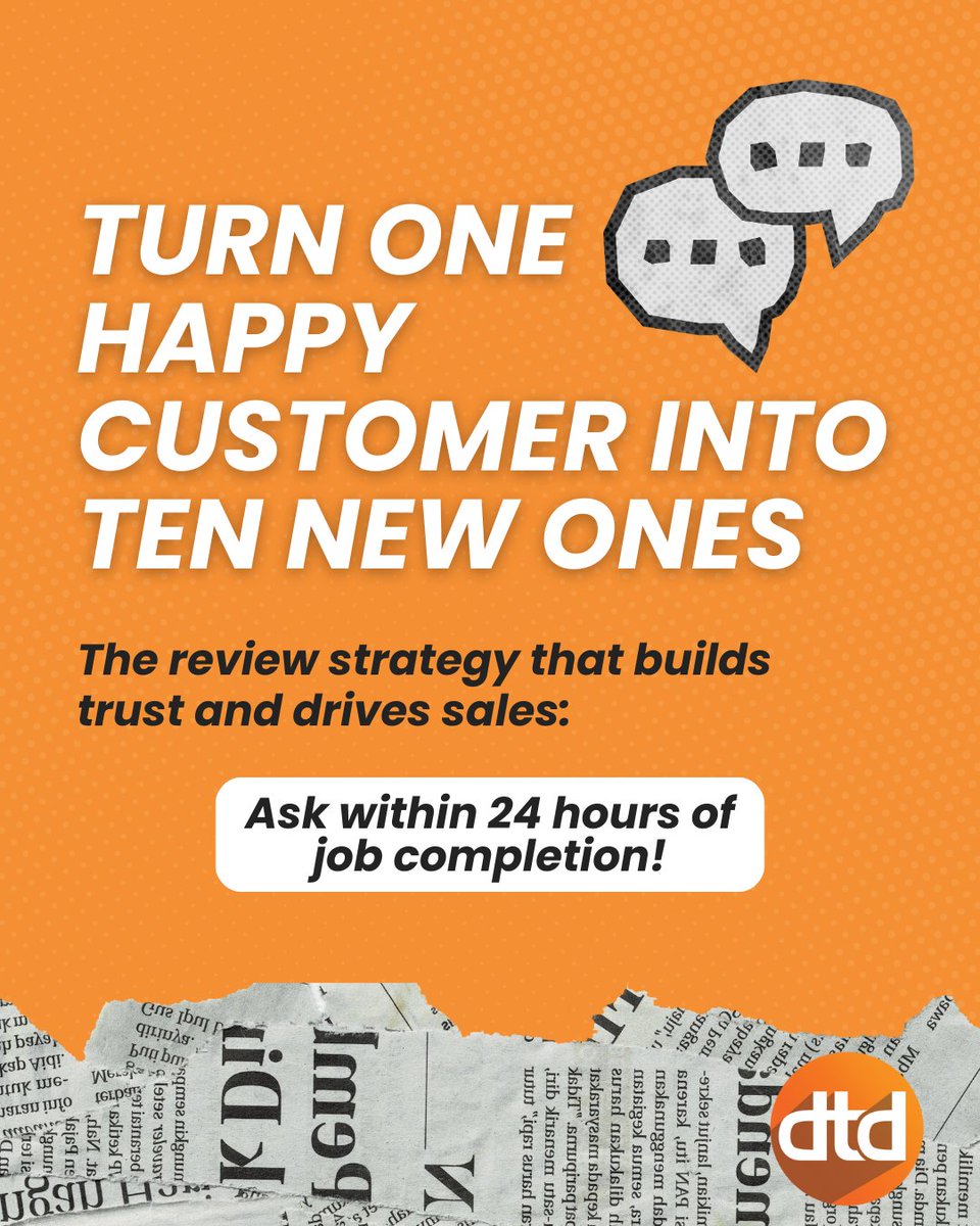 DavidTDesign's tweet image. The golden window for reviews? 

Within 24 hours of job completion. That&apos;s when satisfaction is highest and details are fresh in your customer&apos;s mind. A simple follow-up email &quot;How did we do?&quot; can turn one satisfied customer into ten referrals.
