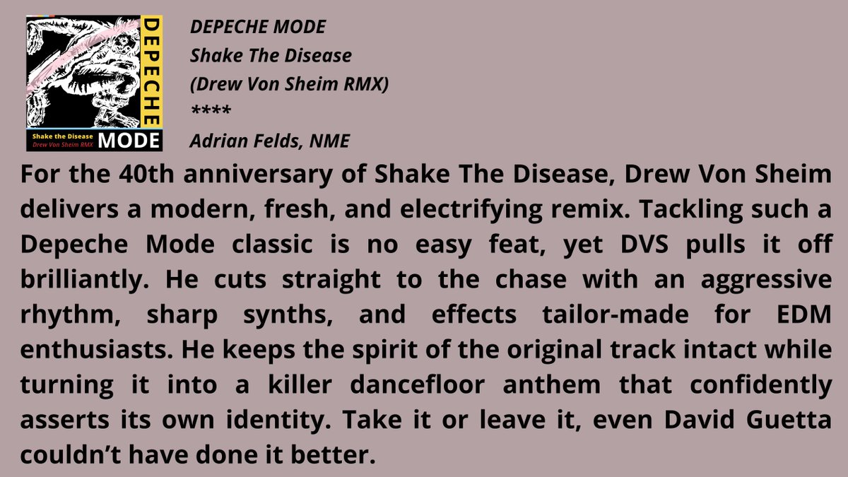 THANK YOU 🎹🖤
Listen to Depeche Mode - Shake The Disease (Drew Von Sheim RMX) on YouTube youtu.be/f6kaYMyAvH4
#depechemode #shakethedisease #DaveGahan #martingore #andrewfletcher #alanwilder #SynthLegend #DrewVonSheim #remix