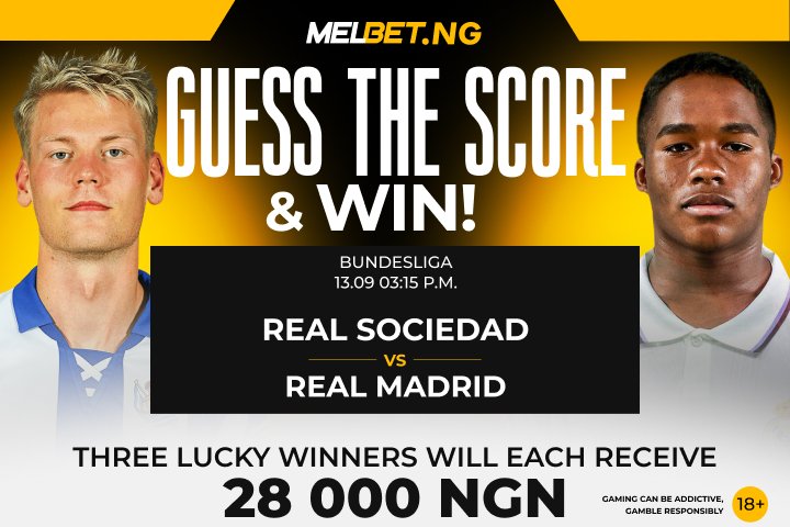 MelbetNigeria's tweet photo. 🎉 #GuessTheScore
👉 Follow MelbetNigeria
👉 Comment correct score + player ID
❗️ Only verified users. Predictions close at kickoff!
T&C at https://t.co/3c13fP4KTZ ➡️Promotions
#laliga #realmadrid #realsociedad #WinBonus #FreeBonus #GetBonus #MelbetFreeBonus https://t.co/PVWtJHWTaJ