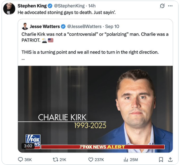 Marketintel_x's tweet photo. @tedcruz It appears @StephenKing deleted the disgraceful tweet.  I am reposting so everyone understands who he really is. https://t.co/b1n2wkGAvq