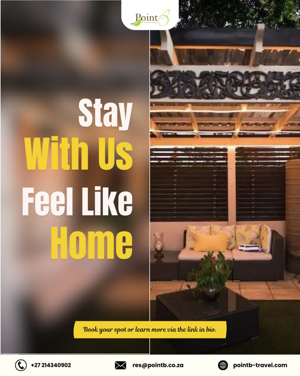 Pointbguest's tweet photo. 🏡 Stay With Us, Feel Like Home 🏡
🌐 Visit: https://t.co/870mg94GAI
👉 Book your spot or learn more via the link in bio!

#StayWithUs #FeelLikeHome #LuxuryStay #Comfort #TravelWithPointB #TravelGoals #HomeAwayFromHome #RelaxInStyle #PointBTravel #BookNow https://t.co/ouoUJgthCQ
