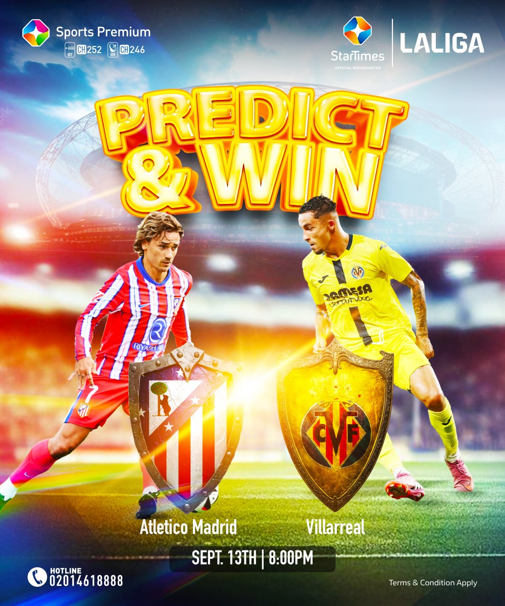 #GiveawayAlert!

Predict the score of the Atletico Madrid vs Villarreal match.

Drop your predictions in the comments and stand a chance to be one of the 10 people to win 5k each.

Winners will be picked at random.

Prediction ends at 8pm on Saturday, September 13.

Leggo! 💪💪💪