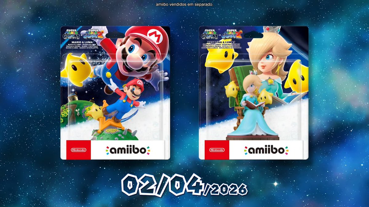 necrolipe's tweet image. Coletânea HD Super Mario Galaxy + Super Mario Galaxy 2 é anunciada para o Nintendo Switch

Os jogos estarão disponíveis em Português do Brasil

Lançamento previsto para 02 de outubro de 2025

Amiibo de ambos Mario e Rosalina chegam em 2026