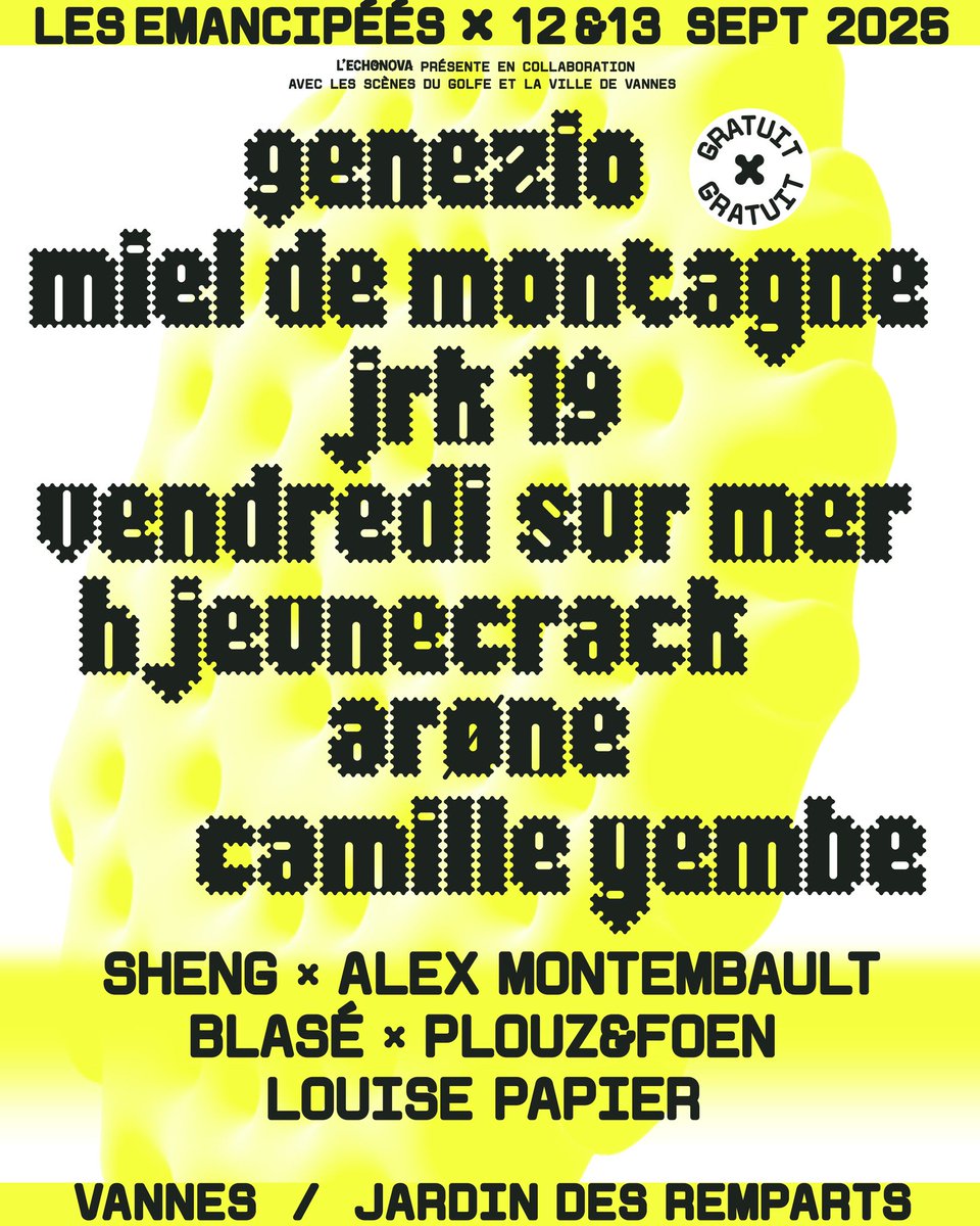 LES EMANCIPÉÉS 2025 // Vendredi 12 &amp; samedi 13 septembre 🎶
Un événement présenté par l’ <a href="/lechonova/">L'Echonova</a> , en collaboration avec Les Scènes du Golfe et la ville de #Vannes
Où : Jardin des remparts de Vannes
Gratuit ! 
Retrouvez la programmation ➡️ festival-lesemancipees.bzh