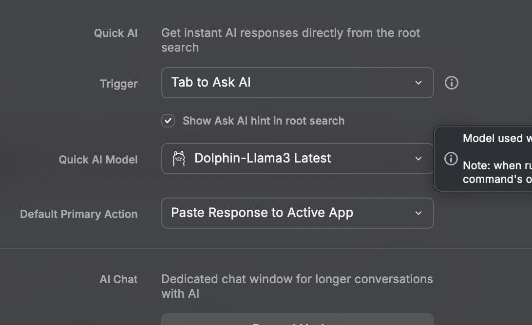 imsamimalik's tweet photo. @peduarte @raycast I have set my quick AI model to local ollama model but still AI commands use 4o-mini. What am I missing? https://t.co/XSAegwZJtd