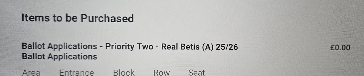 Woo Hoo!!!

Successful Real Betis ballot application by the looks of things!!

If you check your account history you will see a "Items to be purchased " entry so you will 100% have the ability to buy when they go on sale at 4pm.

See you in Seville!! 🤩🤩

#NFFC