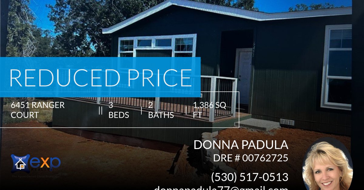 donnapadula77's tweet photo. 📍 Reduced Price 📍 This recently reduced home at 6451 Ranger Court in Magalia won't last long, so, don't wait to set up a showing! Reach out here or at (530) 517-0513 for more information!

Donna Padula, DRE # 00762725 eXp Realty ... https://t.co/PybA1W2bbS https://t.co/MopLn49AjC